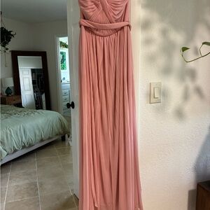 David's Bridal Dusty Blush Strapless Pleated Maxi Dress